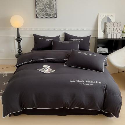 91家纺网 家纺一手货源 找家纺 尤米 2023新款莫奈系列水洗棉绣花麻绳款单被套 莫奈-魅影黑