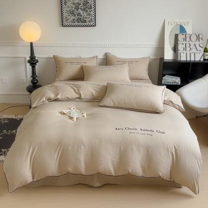 91家纺网 家纺一手货源 找家纺 尤米 2023新款莫奈系列水洗棉绣花麻绳款单被套 莫奈-米杏色