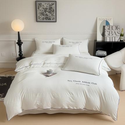 91家纺网 家纺一手货源 找家纺 尤米 2023新款莫奈系列水洗棉绣花麻绳款单被套 莫奈-月光白