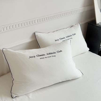 91家纺网 家纺一手货源 找家纺 （总）尤米 2023新款莫奈系列水洗棉绣花麻绳款枕套