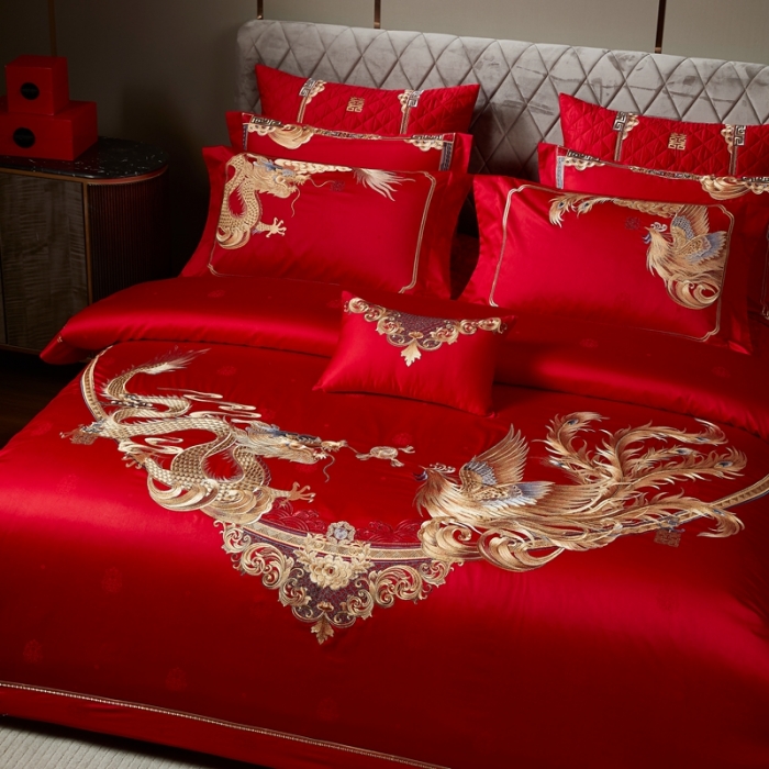 91家纺网 家纺一手货源 找家纺 爱情故事 2025新款100支婚庆四件套棚拍缔结良缘