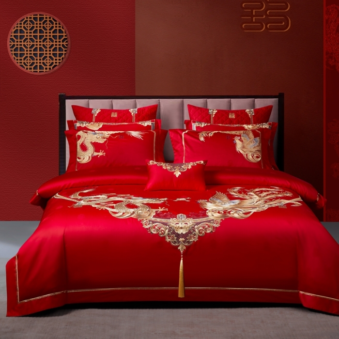 91家纺网 家纺一手货源 找家纺 爱情故事 2025新款100支婚庆四件套棚拍缔结良缘