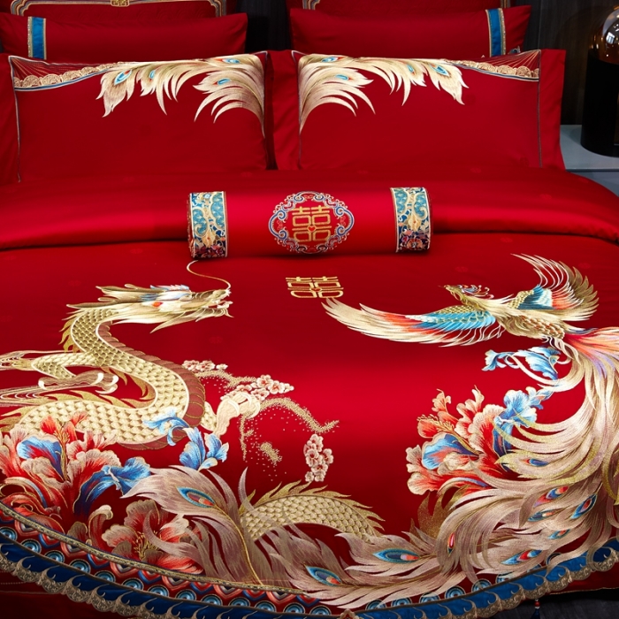 91家纺网 家纺一手货源 找家纺 爱情故事 2025新款100支婚庆四件套棚拍龙凤呈祥