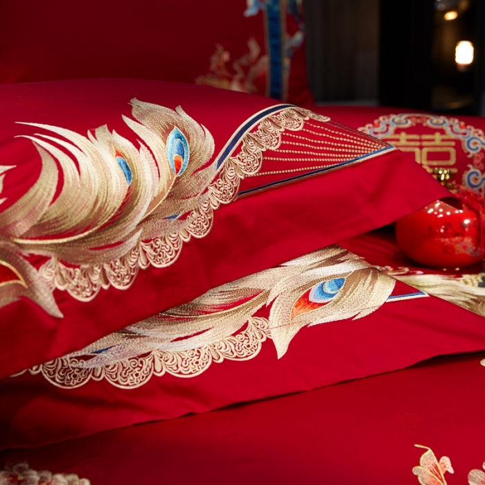 91家纺网 家纺一手货源 找家纺 爱情故事 2025新款100支婚庆四件套棚拍龙凤呈祥