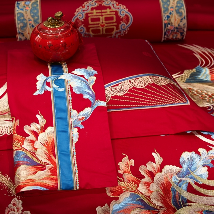 91家纺网 家纺一手货源 找家纺 爱情故事 2025新款100支婚庆四件套棚拍龙凤呈祥