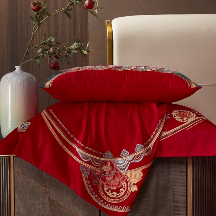 91家纺网 家纺一手货源 找家纺 爱情故事 2025新款100支婚庆四件套棚拍五福满堂