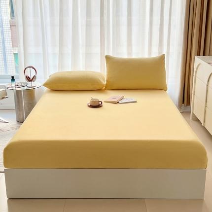 梦想家 2023新款加厚牛奶绒纯色单层床笠床单三件套 奶油黄