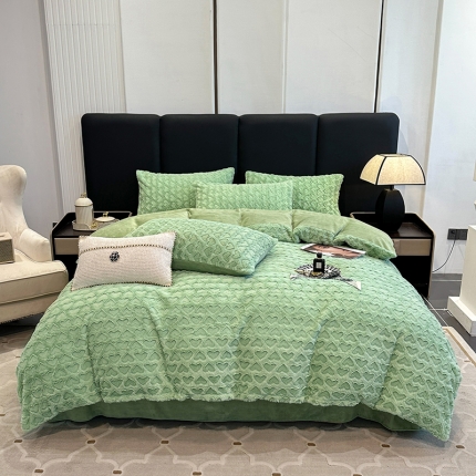 91家纺网 家纺一手货源 找家纺 苏米娜2023直播爆款9斤仿皮草兔毛绒兔兔绒懒兔绒立体剪花牛奶绒四件套