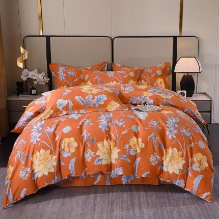 91家纺网 家纺一手货源 找家纺 晶缦 2023新款格林系列全棉活性磨毛多规格四件套 浪漫花语