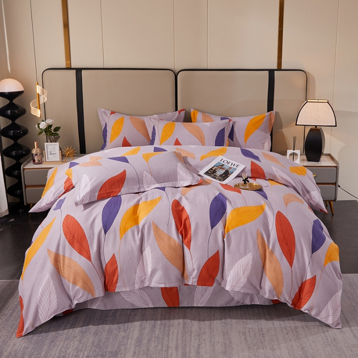 91家纺网 家纺一手货源 找家纺 晶缦 2023新款格林系列全棉活性磨毛多规格四件套 花姿摇曳灰