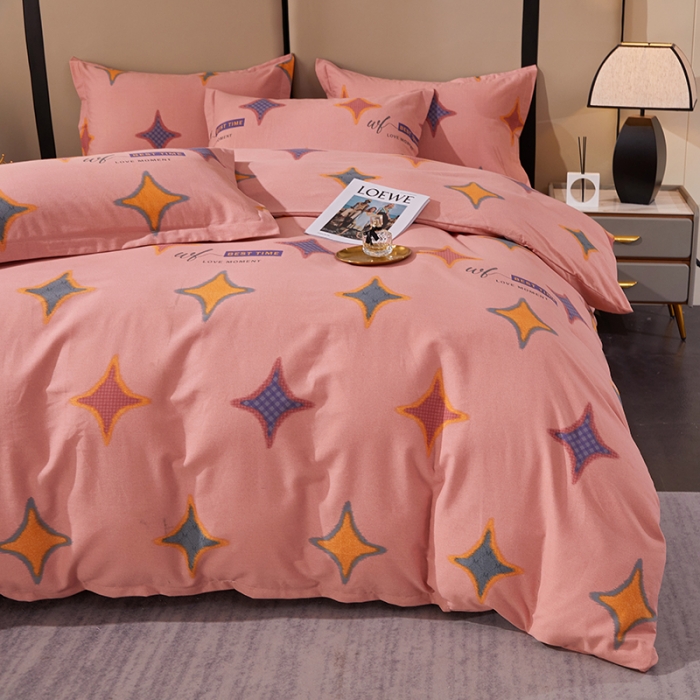 91家纺网 家纺一手货源 找家纺 晶缦 2023新款格林系列全棉活性磨毛多规格四件套 满天星