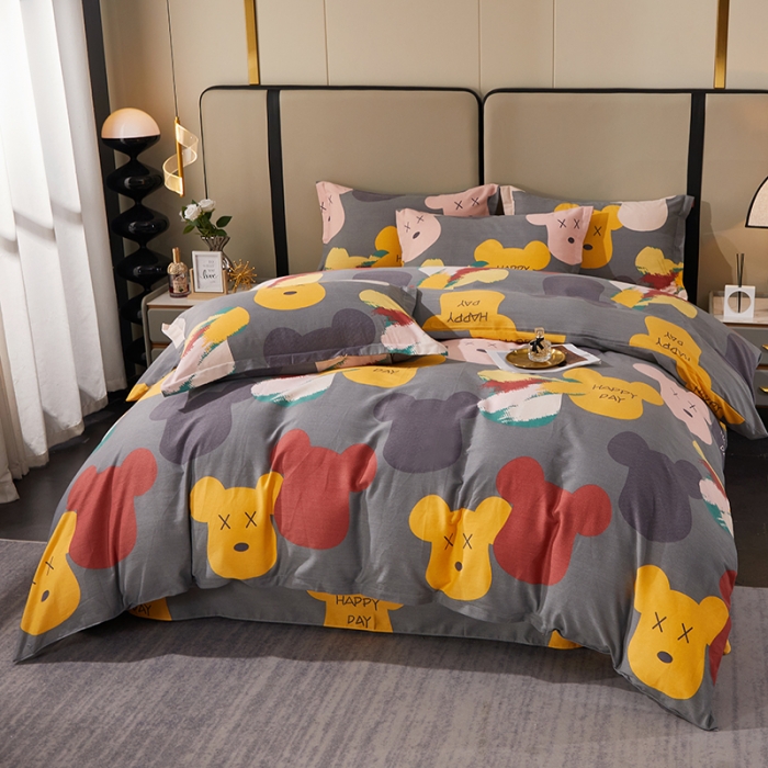 91家纺网 家纺一手货源 找家纺 晶缦 2023新款格林系列全棉活性磨毛多规格四件套 魅力熊