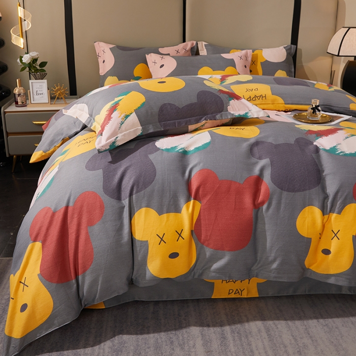 91家纺网 家纺一手货源 找家纺 晶缦 2023新款格林系列全棉活性磨毛多规格四件套 魅力熊