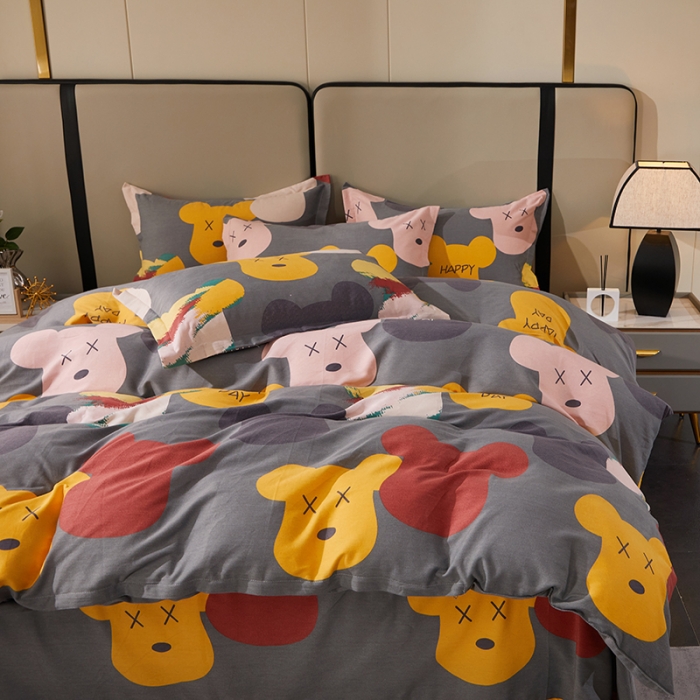 91家纺网 家纺一手货源 找家纺 晶缦 2023新款格林系列全棉活性磨毛多规格四件套 魅力熊