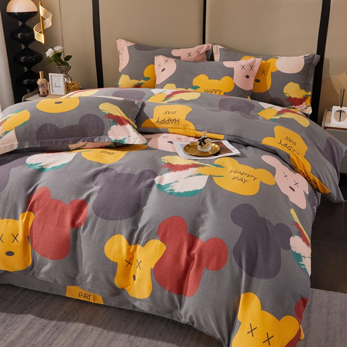 91家纺网 家纺一手货源 找家纺 晶缦 2023新款格林系列全棉活性磨毛多规格四件套 魅力熊