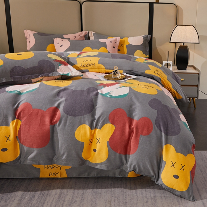 91家纺网 家纺一手货源 找家纺 晶缦 2023新款格林系列全棉活性磨毛多规格四件套 魅力熊