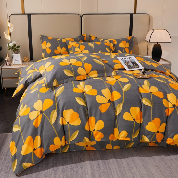 91家纺网 家纺一手货源 找家纺 晶缦 2023新款格林系列全棉活性磨毛多规格四件套 叶叶生辉