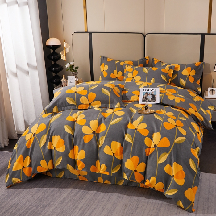 91家纺网 家纺一手货源 找家纺 晶缦 2023新款格林系列全棉活性磨毛多规格四件套 叶叶生辉