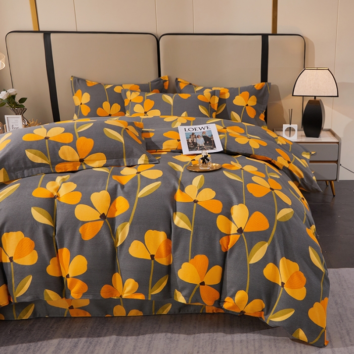 91家纺网 家纺一手货源 找家纺 晶缦 2023新款格林系列全棉活性磨毛多规格四件套 叶叶生辉