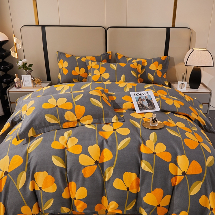 91家纺网 家纺一手货源 找家纺 晶缦 2023新款格林系列全棉活性磨毛多规格四件套 叶叶生辉