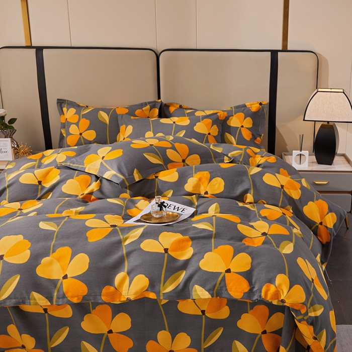 91家纺网 家纺一手货源 找家纺 晶缦 2023新款格林系列全棉活性磨毛多规格四件套 叶叶生辉