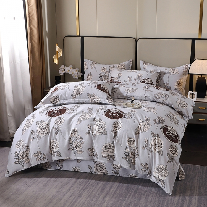 91家纺网 家纺一手货源 找家纺 晶缦 2023新款格林系列全棉活性磨毛多规格四件套 庄园灰