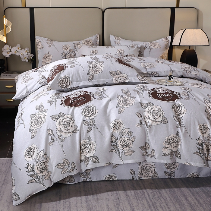 91家纺网 家纺一手货源 找家纺 晶缦 2023新款格林系列全棉活性磨毛多规格四件套 庄园灰