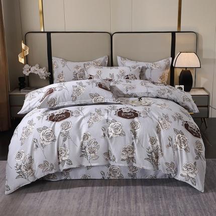 晶缦 2023新款格林系列全棉活性磨毛多规格四件套 庄园灰