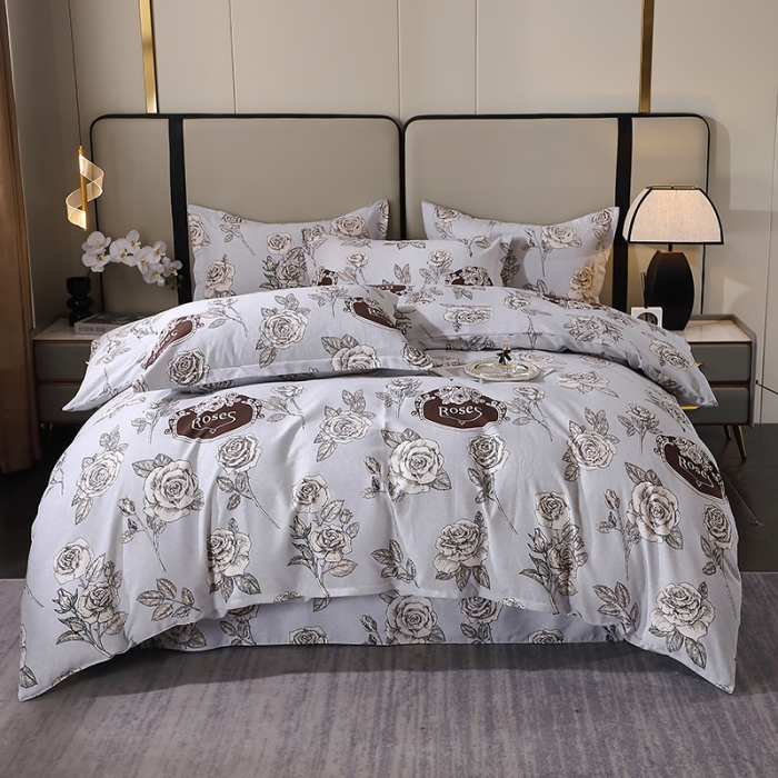 91家纺网 家纺一手货源 找家纺 晶缦 2023新款格林系列全棉活性磨毛多规格四件套 庄园灰