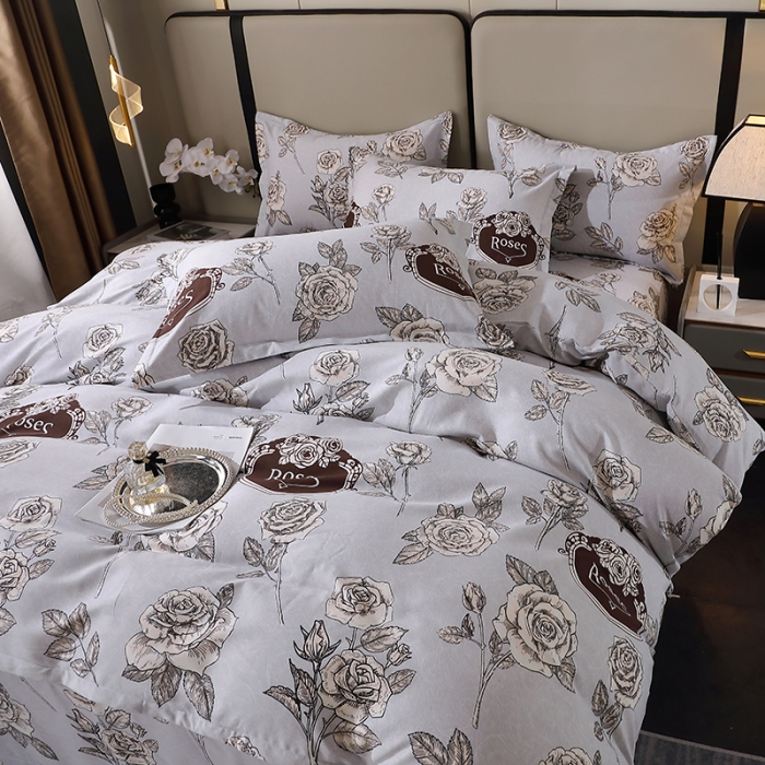 91家纺网 家纺一手货源 找家纺 晶缦 2023新款格林系列全棉活性磨毛多规格四件套 庄园灰