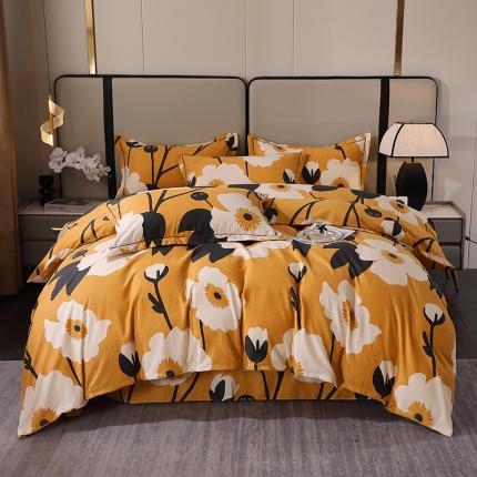 晶缦 2023新款格林系列全棉活性磨毛多规格四件套 花之舞黄