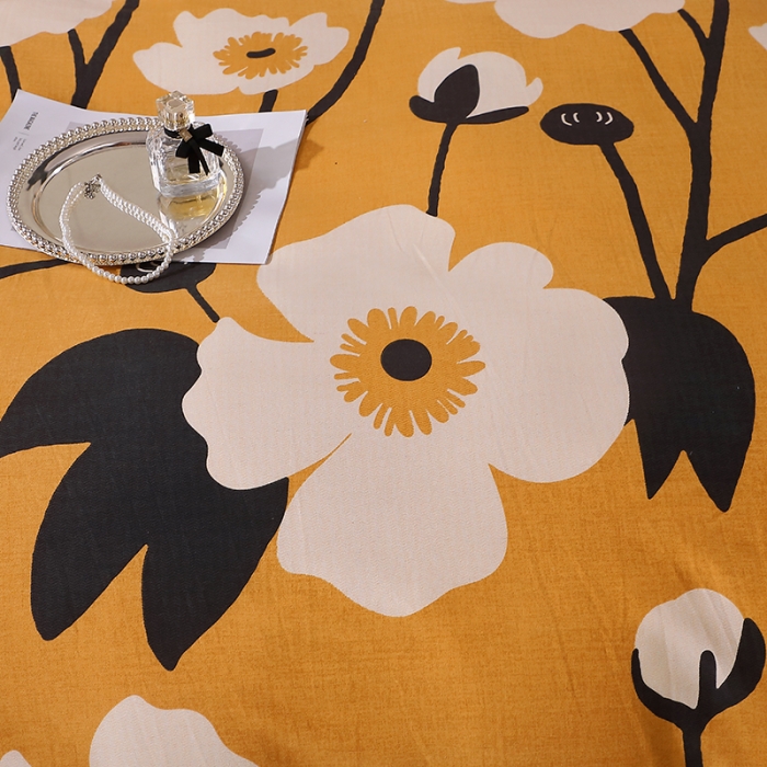 91家纺网 家纺一手货源 找家纺 晶缦 2023新款格林系列全棉活性磨毛多规格四件套 花之舞黄