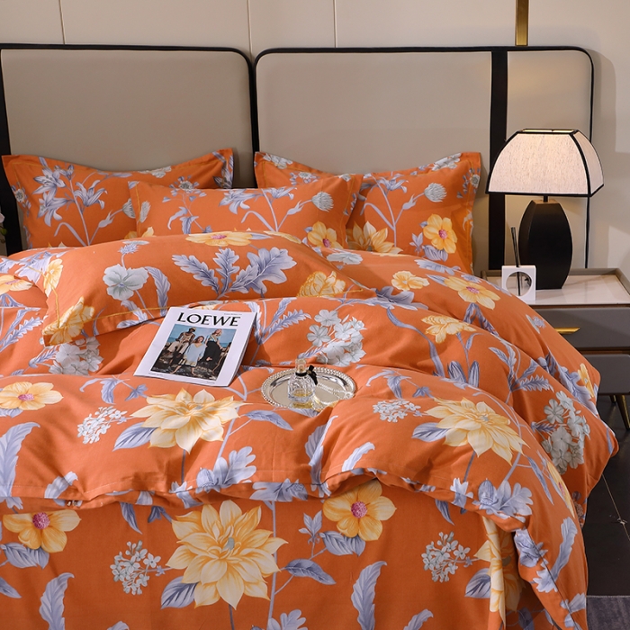 91家纺网 家纺一手货源 找家纺 晶缦 2023新款格林系列全棉活性磨毛多规格四件套 浪漫花语