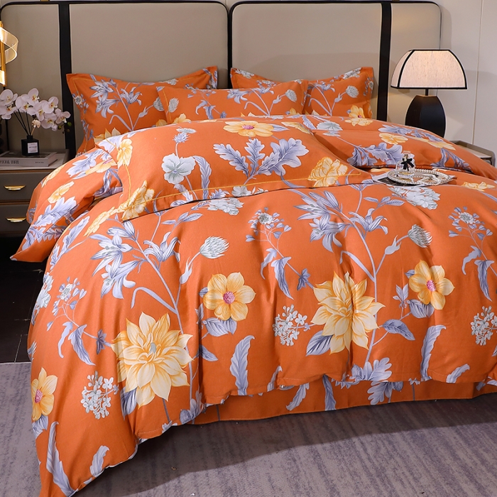 91家纺网 家纺一手货源 找家纺 晶缦 2023新款格林系列全棉活性磨毛多规格四件套 浪漫花语