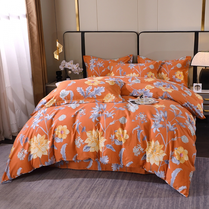 91家纺网 家纺一手货源 找家纺 晶缦 2023新款格林系列全棉活性磨毛多规格四件套 浪漫花语