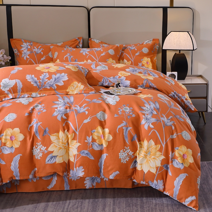 91家纺网 家纺一手货源 找家纺 晶缦 2023新款格林系列全棉活性磨毛多规格四件套 浪漫花语