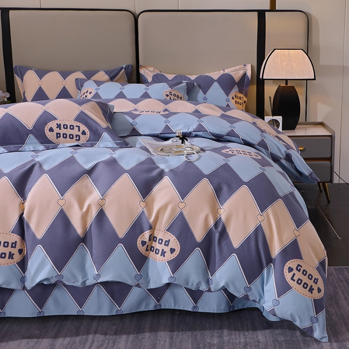 91家纺网 家纺一手货源 找家纺 晶缦 2023新款格林系列全棉活性磨毛多规格四件套 棱镜