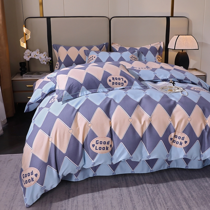 91家纺网 家纺一手货源 找家纺 晶缦 2023新款格林系列全棉活性磨毛多规格四件套 棱镜