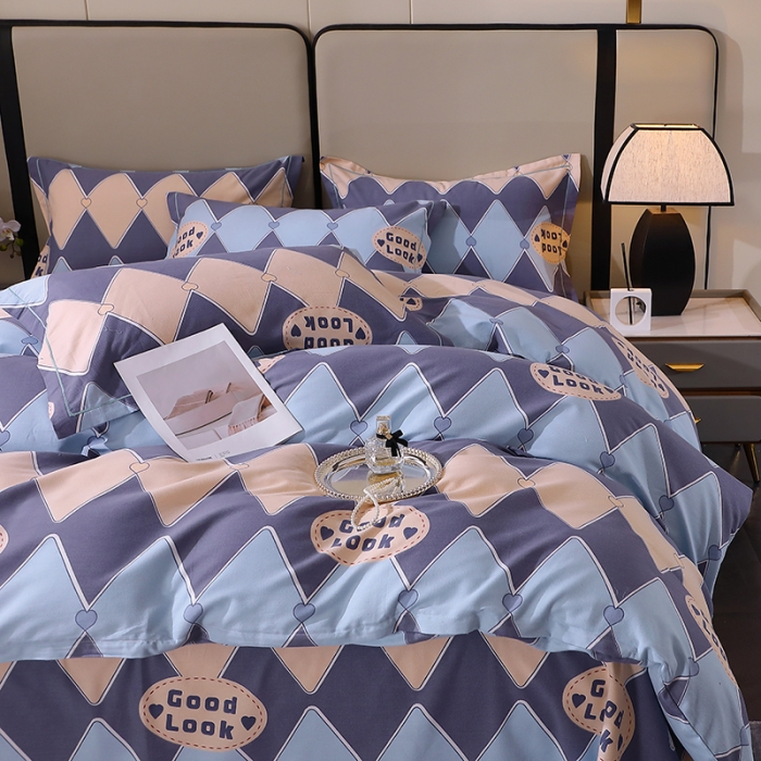 91家纺网 家纺一手货源 找家纺 晶缦 2023新款格林系列全棉活性磨毛多规格四件套 棱镜