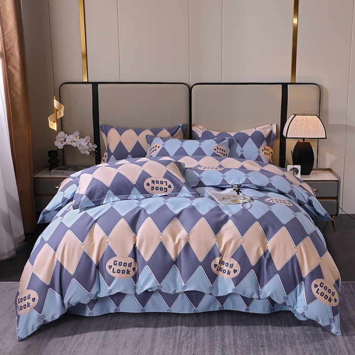 91家纺网 家纺一手货源 找家纺 晶缦 2023新款格林系列全棉活性磨毛多规格四件套 棱镜