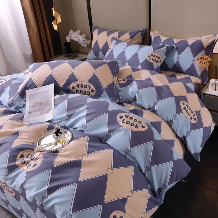 91家纺网 家纺一手货源 找家纺 晶缦 2023新款格林系列全棉活性磨毛多规格四件套 棱镜