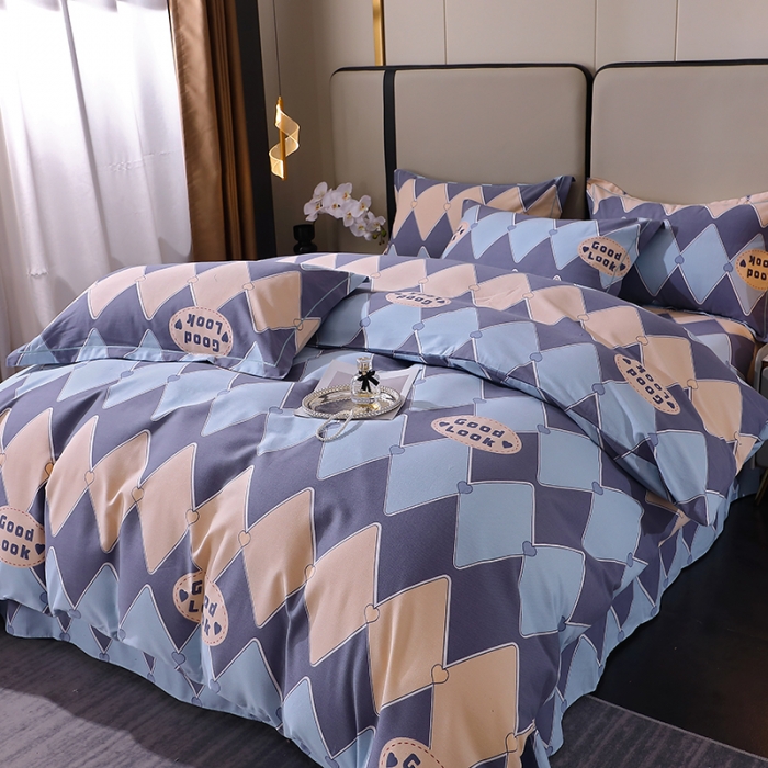 91家纺网 家纺一手货源 找家纺 晶缦 2023新款格林系列全棉活性磨毛多规格四件套 棱镜