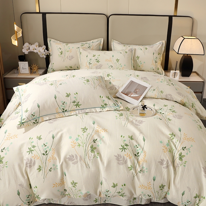 91家纺网 家纺一手货源 找家纺 晶缦 2023新款格林系列全棉活性磨毛多规格四件套 林间细雨