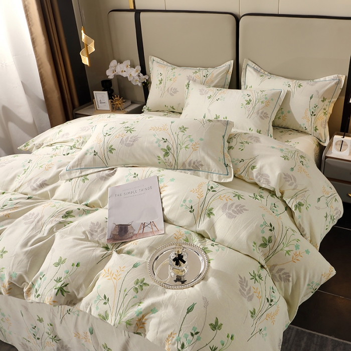 91家纺网 家纺一手货源 找家纺 晶缦 2023新款格林系列全棉活性磨毛多规格四件套 林间细雨