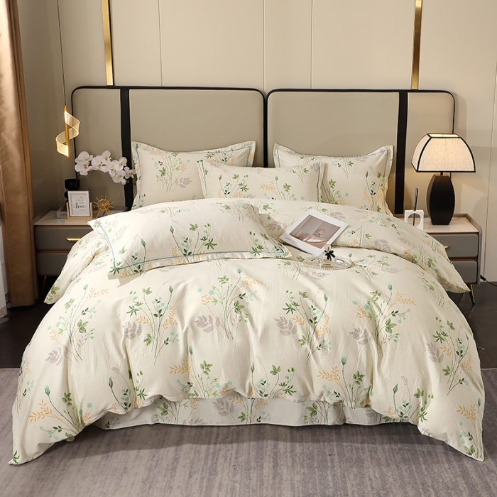 91家纺网 家纺一手货源 找家纺 晶缦 2023新款格林系列全棉活性磨毛多规格四件套 林间细雨