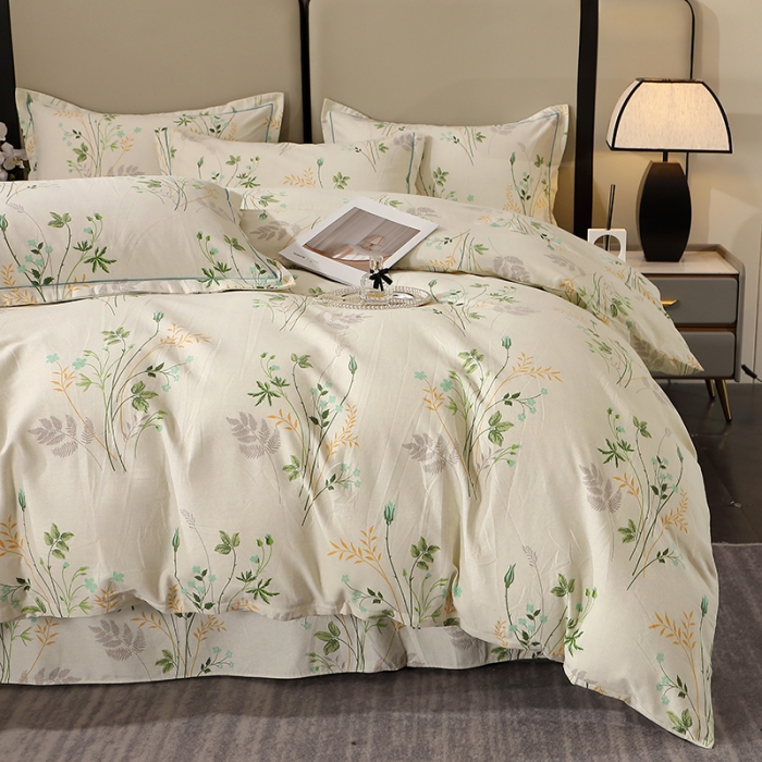 91家纺网 家纺一手货源 找家纺 晶缦 2023新款格林系列全棉活性磨毛多规格四件套 林间细雨