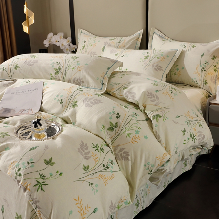 91家纺网 家纺一手货源 找家纺 晶缦 2023新款格林系列全棉活性磨毛多规格四件套 林间细雨