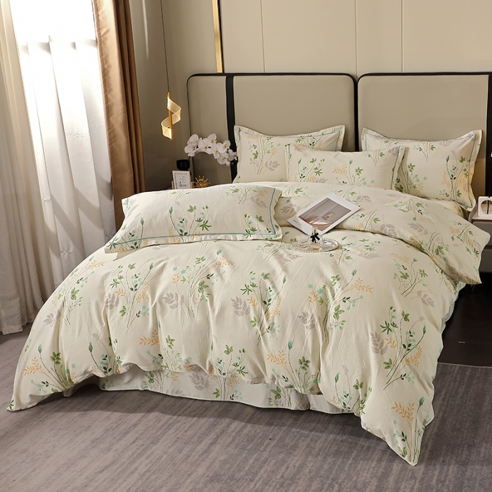 91家纺网 家纺一手货源 找家纺 晶缦 2023新款格林系列全棉活性磨毛多规格四件套 林间细雨