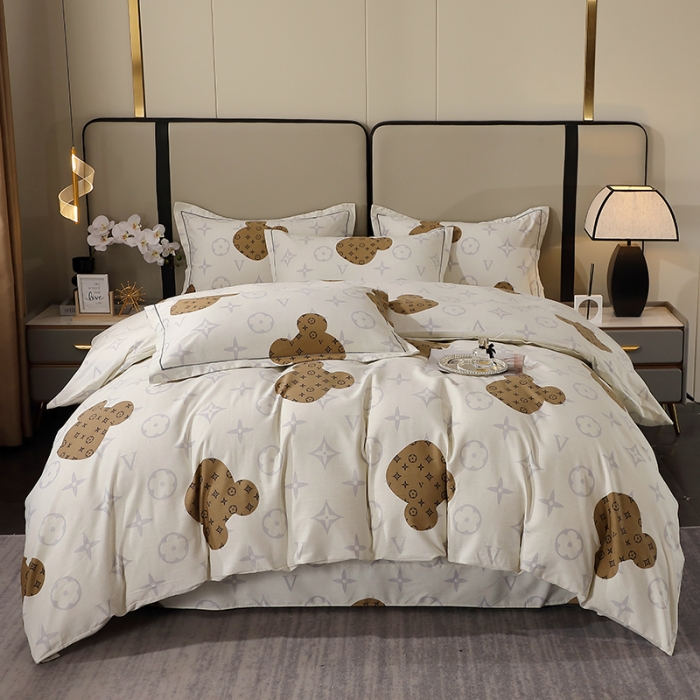 91家纺网 家纺一手货源 找家纺 晶缦 2023新款格林系列全棉活性磨毛多规格四件套 路易熊