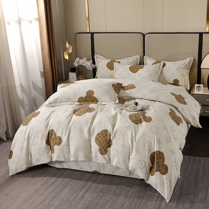 91家纺网 家纺一手货源 找家纺 晶缦 2023新款格林系列全棉活性磨毛多规格四件套 路易熊